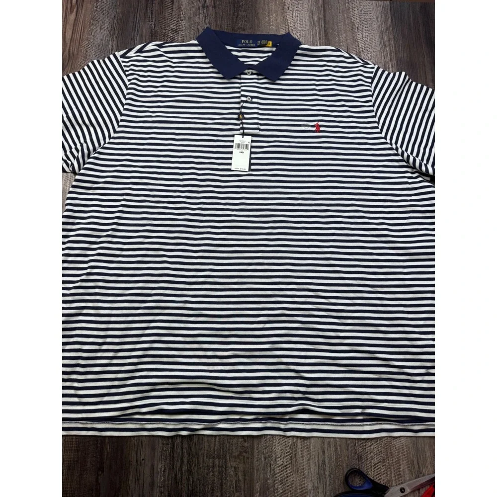 Polo Ralph Lauren Mens 5XB Big & Tall Striped Polo Shirt Navy White 711956682001